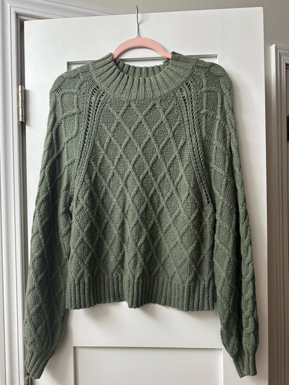 American Eagle Green Cable Knit Mock Neck Sweater